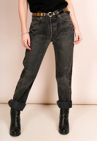 VINTAGE 90S BLACK LEVI'S 501 RIPPED MOM JEANS