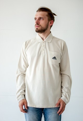 VINTAGE RETRO BEIGE ADIDAS LONG SLEEVE POLO SHIRT TOP