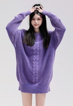 Distress sweater knitted cable jumper ripped Y2K top purple