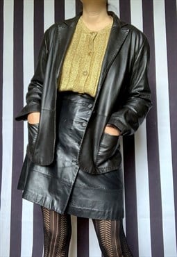 Vintage YK2 brown leather jacket, uk14 Xlarge
