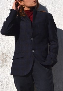 Vintage blue tartan pure new wool blazer,jacket.