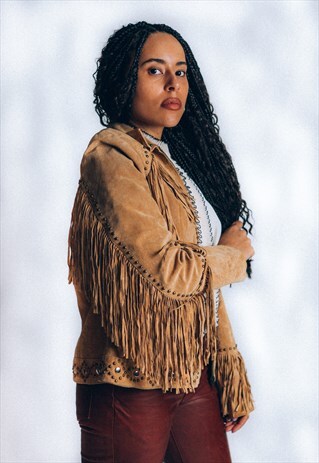 STUDDED FRINGE SUEDE JACKET