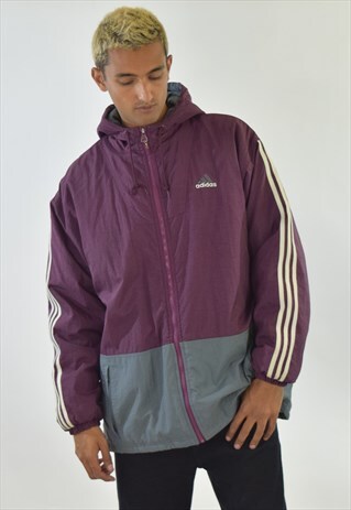 VINTAGE 90S MAROON ADIDAS HOODED PARKA JACKET