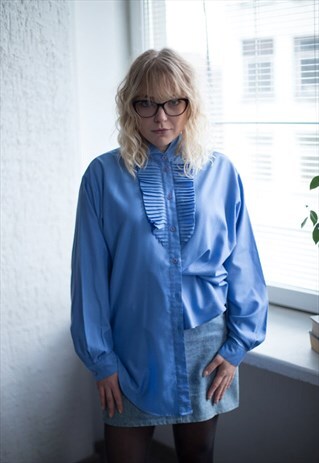 VINTAGE 80'S BLUE PLEATED FRONT SHIRT