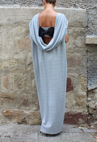 GREY BACKLESS DRESS, MAXI DRESS, CAFTAN, PARTY DRESS
