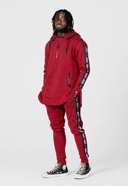 Maroon Funnel Neck Panel Tracksuit
