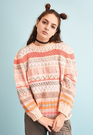 90'S RETRO PASTEL STRIPED MOMS HANDKNIT JUMPER