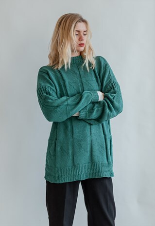 VINTAGE 80S MINIMAL OVERSIZED JUMPER IN GREEN
