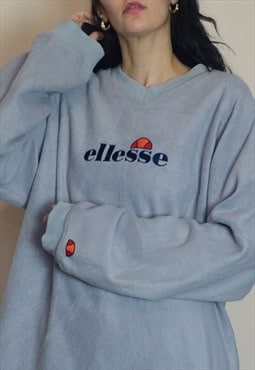 Vintage Rare Ellesse Fleece Jumper w Logo Front & Sleeve