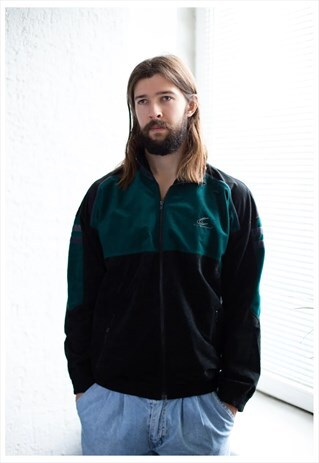 VINTAGE 80'S BLACK/GREEN VELVET HIGH COLLAR JACKET