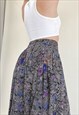 VINTAGE 70S BOHO ABSTRACT FLORAL PATTERN PLEATED SKIRT S
