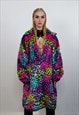 FESTIVAL LEOPARD COAT RAINBOW FAUX FUR TRENCH JACKET IN PINK