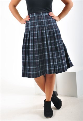 VINTAGE MIDI PLEATED CHECKED SKIRT