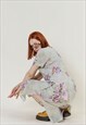 VINTAGE 90S GRUNGE MAXI FLORAL PURPLE&GREEN LAYER DRESS S/M