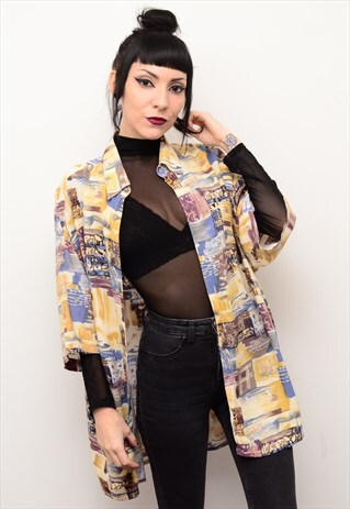 VINTAGE 90'S ABSTRACT BOHO PATTERNED OVERSIZED SHIRT