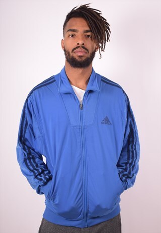 ADIDAS MENS VINTAGE TRACKSUIT TOP JACKET MEDIUM BLUE 90S
