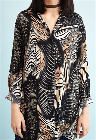 90'S RETRO ABSTRACT OPTICAL PRINT LOOSE-FITTED SHIRT TOP