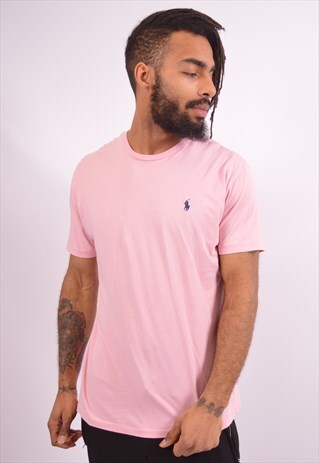 POLO RALPH LAUREN MENS VINTAGE T-SHIRT TOP SMALL PINK 90S