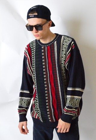 VINTAGE 90S COLOURFUL TEXTURED WOOL KNIT JUMPER