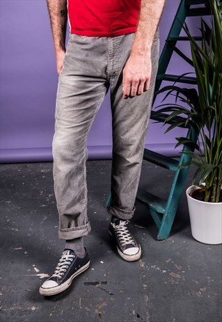 VINTAGE LEVI'S 1990S GREY CORD PAINT JEANS