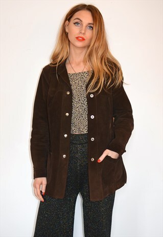 VINTAGE 70S DARK BROWN SUEDE FITTED JACKET