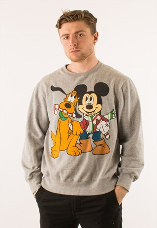 VINTAGE 90S GREY MICKEY PLUTO DISNEY CREWNECK SWEATSHIRT