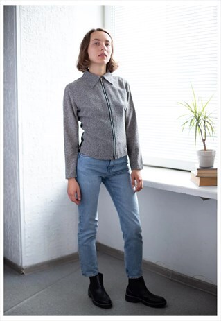 VINTAGE 80'S GREY TEXTURED FRONT/BLACK BACK JACKET