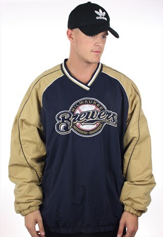 VINTAGE MLB MILWAUKEE BREWERS SPORTS PULLOVER SHELL TOP