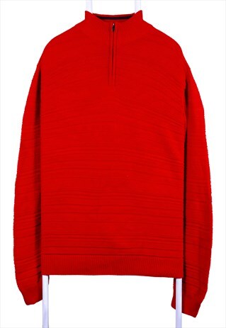 VINTAGE 90'S CHAPS JUMPER / SWEATER KNITTED QUARTER ZIP RED