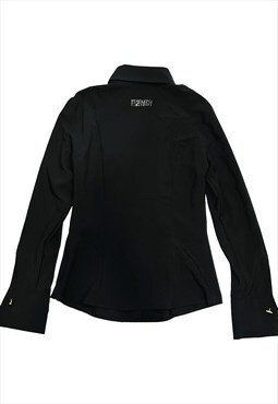 Fendi Fitted Black Shirt Small Crystal Logo Gold Zucca 