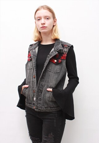 VINTAGE 90' CUTE BEAUTIFUL GREY DENIM GILET WITH PANELS