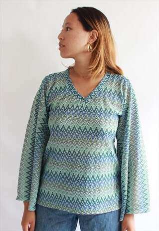 AQUA ZIG ZAG MULTI PRINT LONG FLARE IBIZA TOP