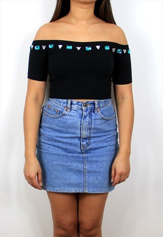 JEWELLED OFF THE SHOULDER CROP TOP