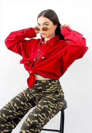 90'S RARE RETRO RED OVERSIZED SHIRT WITH EMBROIDERY