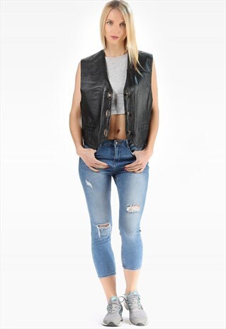 VINTAGE LEATHER BIKER VEST UNISEX