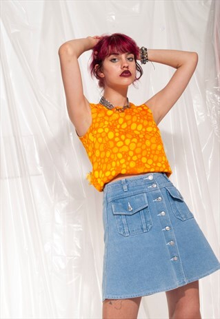 VINTAGE TOP 60S MOD PSYCHEDELIC ORANGE LAVA LAMP BLOUSE