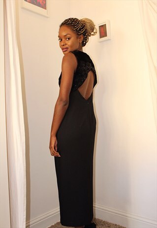 BLACK OPEN BACK EVENING DRESS
