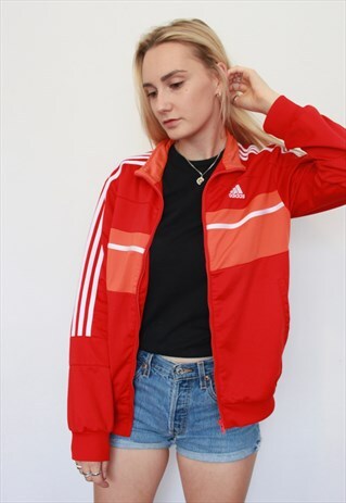 VINTAGE 90S RETRO ADIDAS TRACK JACKET RED ORANGE