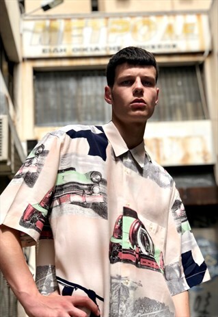 VINTAGE 80'S MULTICOLOR PRINTED SHORT SLEEVE SHIRT FESTIVAL