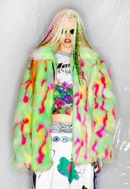 Festival fauxfur fluorescent raver bomber burning man jacket