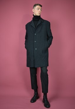  Vintage black classic 80's long wool coat