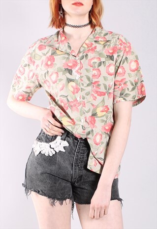 VINTAGE 90S FLORAL PATTERNED OVERSIZE SHIRT BLOUSE TOP
