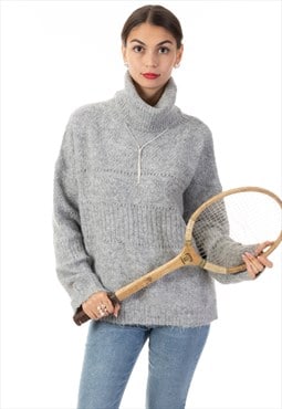 Relaxed-fit Roll- neck Jumper with open-work design in grey