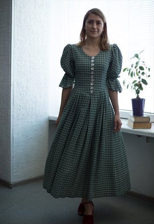 VINTAGE 80'S GREEN PLAID MAXI DRESS