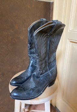 Vintage Cowboy Boots Western Black UK 8 Unisex