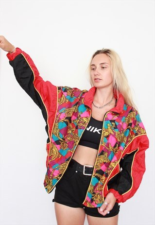 VINTAGE 80S BAROQUE PATTERN WINDBREAKER SHELL BOMBER JACKET