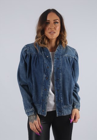 VINTAGE DENIM BOMBER JACKET OVERSIZED FITTED UK 12 M (KBE)