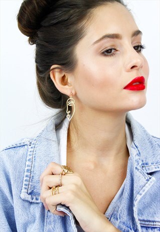 GOLD PROFILE FACE ABSTRACT EARRINGS