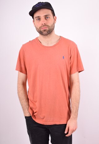 POLO RALPH LAUREN MENS VINTAGE T-SHIRT TOP XL ORANGE 90'S