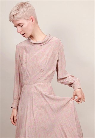 VINTAGE 70'S PASTEL PAISLEY PRINT PLEATED DRESS
